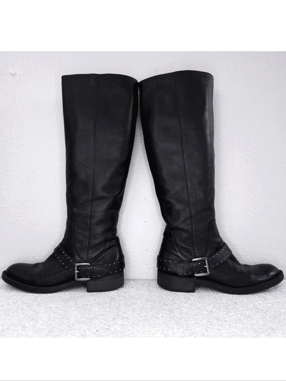 Enzo Angiolini Riding Boots US 6.5 Studded Moto Buckle Biker Tall Knee-High